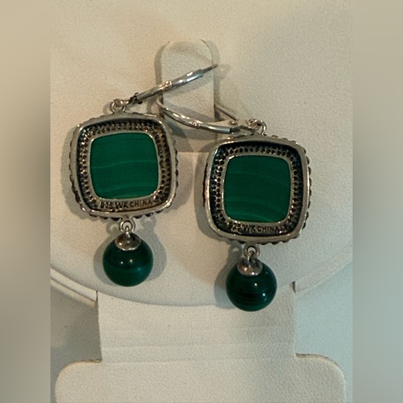Sterling Malachite Bead drop lever back earrings - Picture 2 of 8